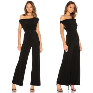 Norma Kamali Asymmetric Drop Shoulder Wide Leg Jumpsuit